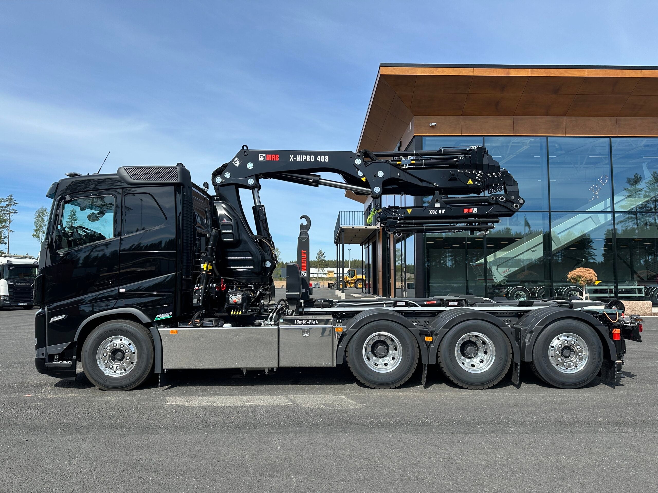 Volvo FH500 Tridem kranväxlare Hiab 408 E6 med jibb
