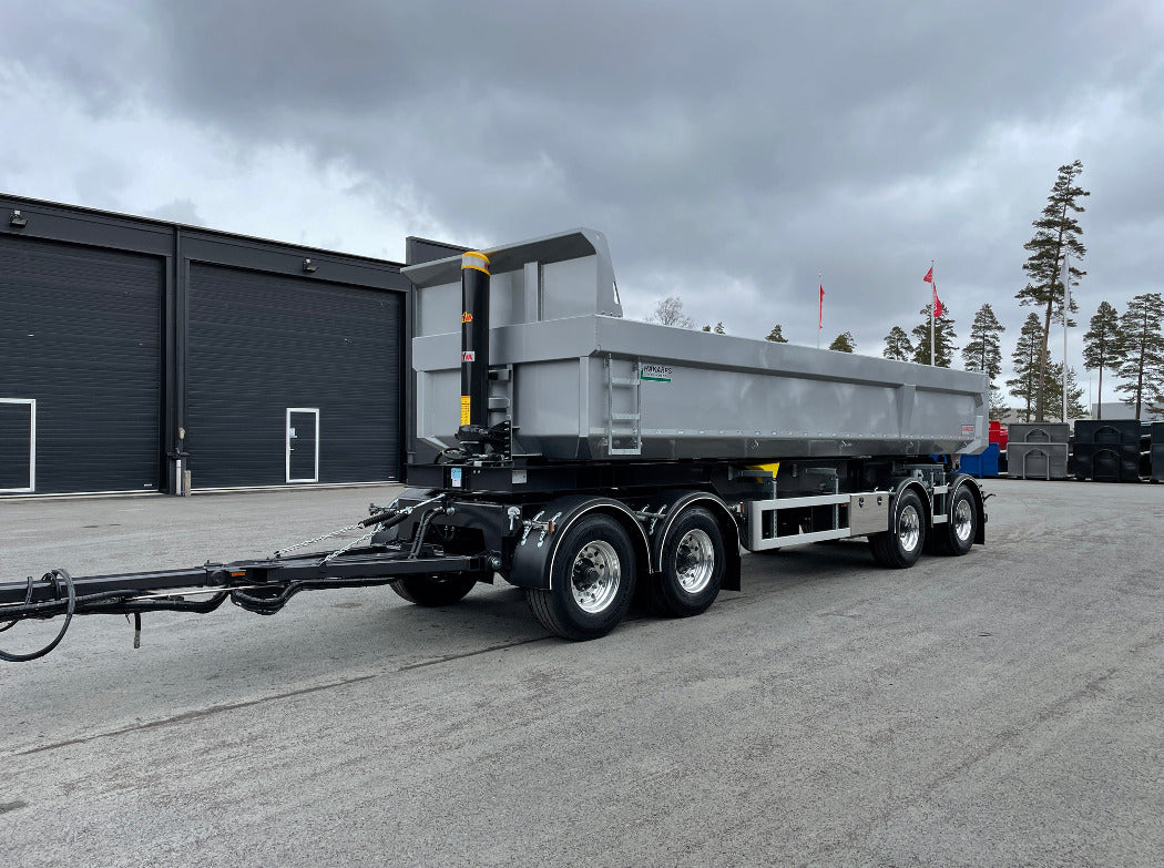 38 tons dumpervagn med skjutbar dragstång och singelhjul